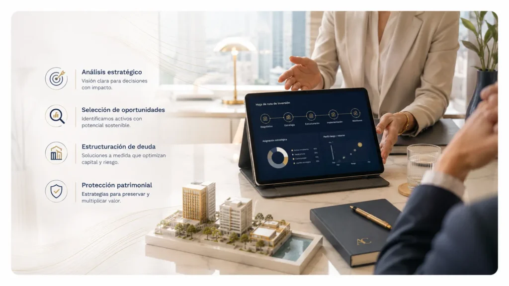 Consultoría de inversión inmobiliaria con análisis estratégico, selección de oportunidades, estructuración de deuda y protección patrimonial del inversor - AlbentaCircle